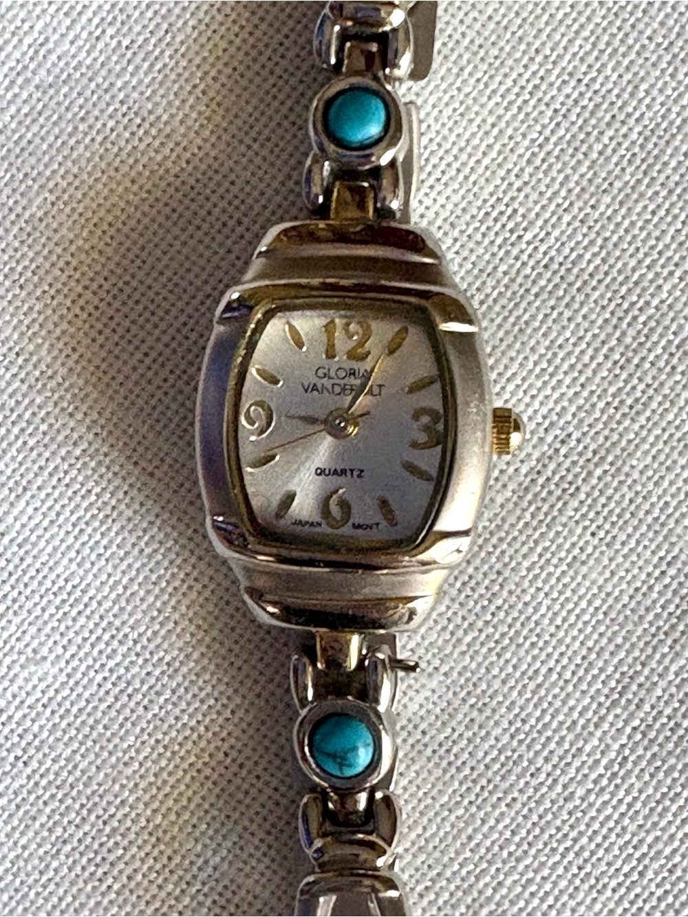 Vintage Gloria Vanderbilt 8” Silver-tone Link Watch Turquoise Accent Bracelet